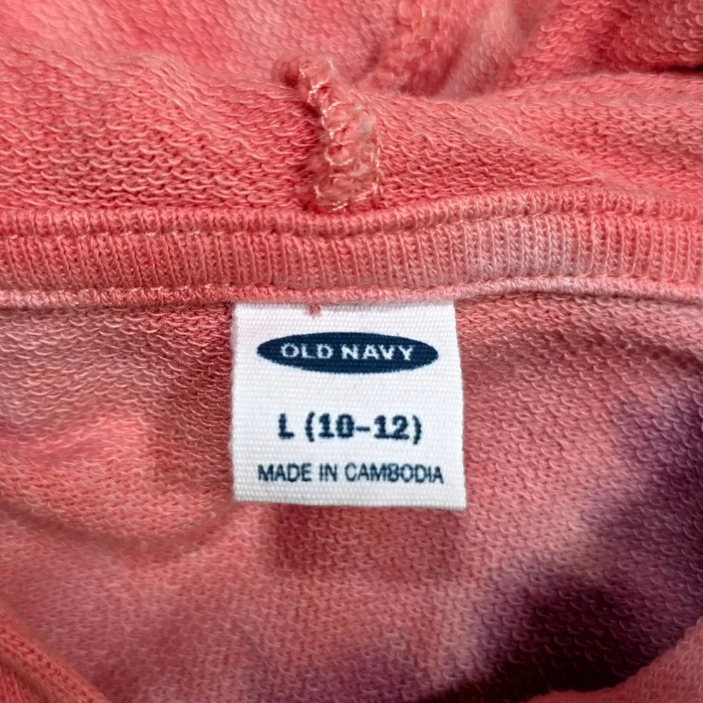 Old Navy Hoodie Girls L 10-12 Burgundy Tie Dye Pullover French Terry Sweatshirt